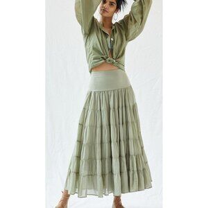 NWT Anthropologie Erika Peña Tiered Maxi Green Mint Skirt-sz M/L